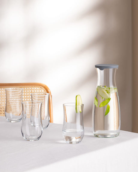 Clear Glass 5-Piece Lidded Carafe Set - Sparkling Diamanta Design