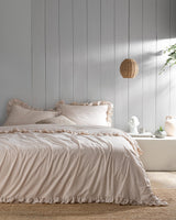Cotton Blend Double Duvet Cover Set - Ruffled Yarn-Dyed Design