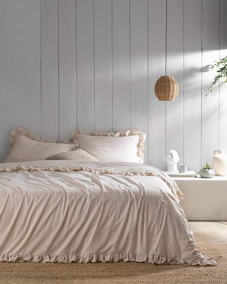 Cotton Blend Double Duvet Cover Set - Ruffled Yarn-Dyed Design
