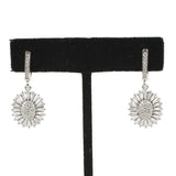 Sterling Silver Sunflower Dangle Earrings with Baguette Zircon