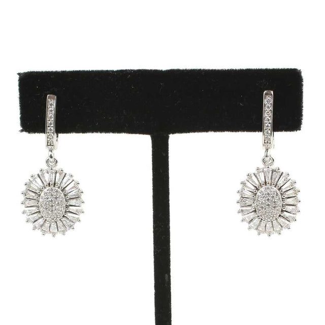 Sterling Silver Sunflower Dangle Earrings with Baguette Zircon