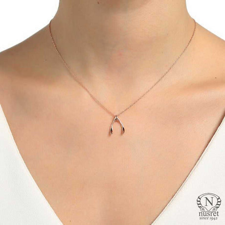 925 Sterling Silver Wishbone Pendant Necklace - Symbol of Luck