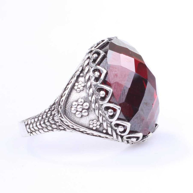 925 Sterling Silver Men's Ring with Striking Synthetic Ruby