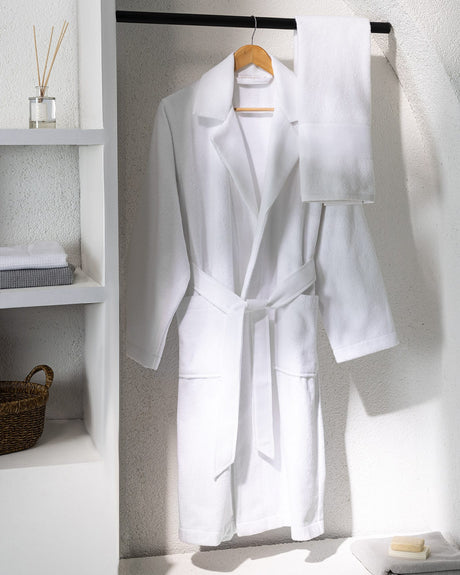 Unisex 100% Cotton Luxury Bathrobe Set - White
