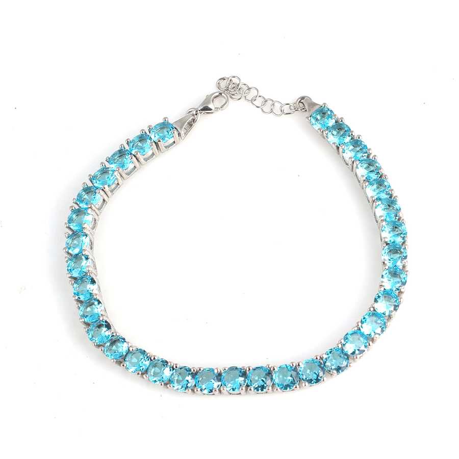 925 Sterling Silver Synthetic Aquamarine Tennis Bracelet