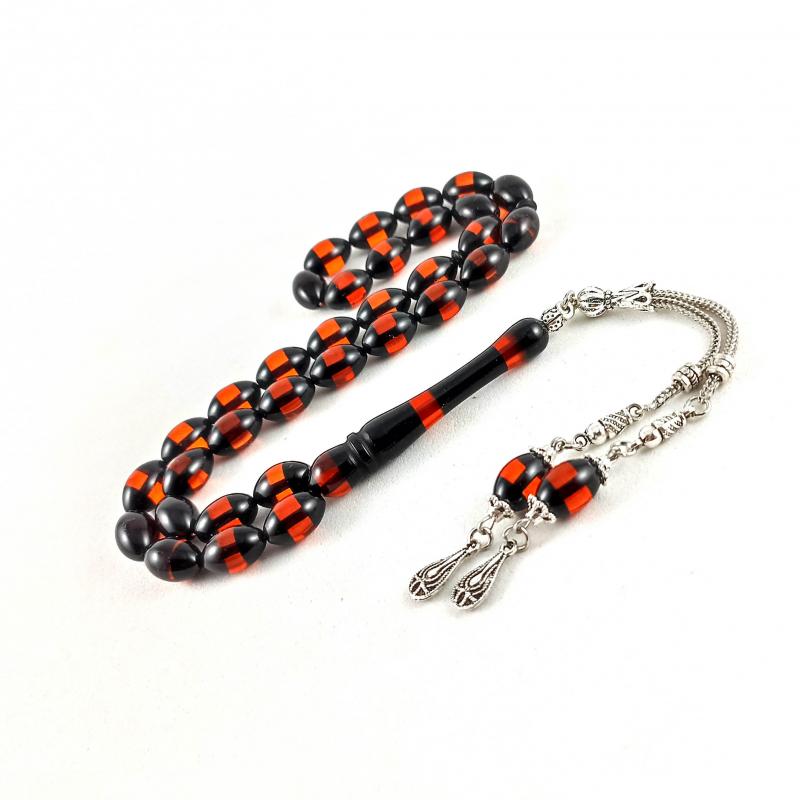 Selderesi | Synthetic Amber Tasbih with Red and Black beads