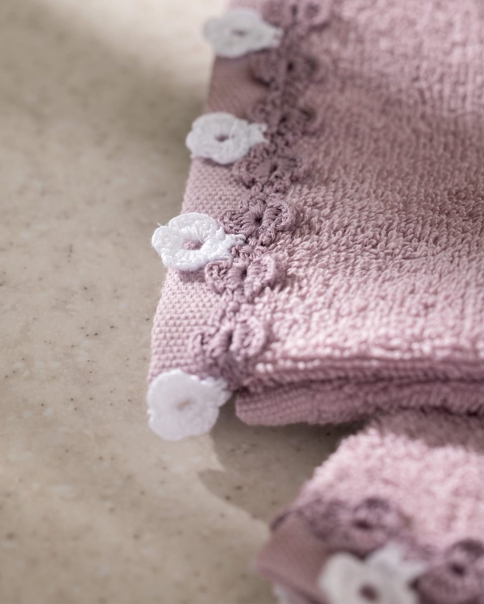 2 - Piece 100% Cotton Hand Towel Set with Crocheted Trim - Lilac - TryAladdin