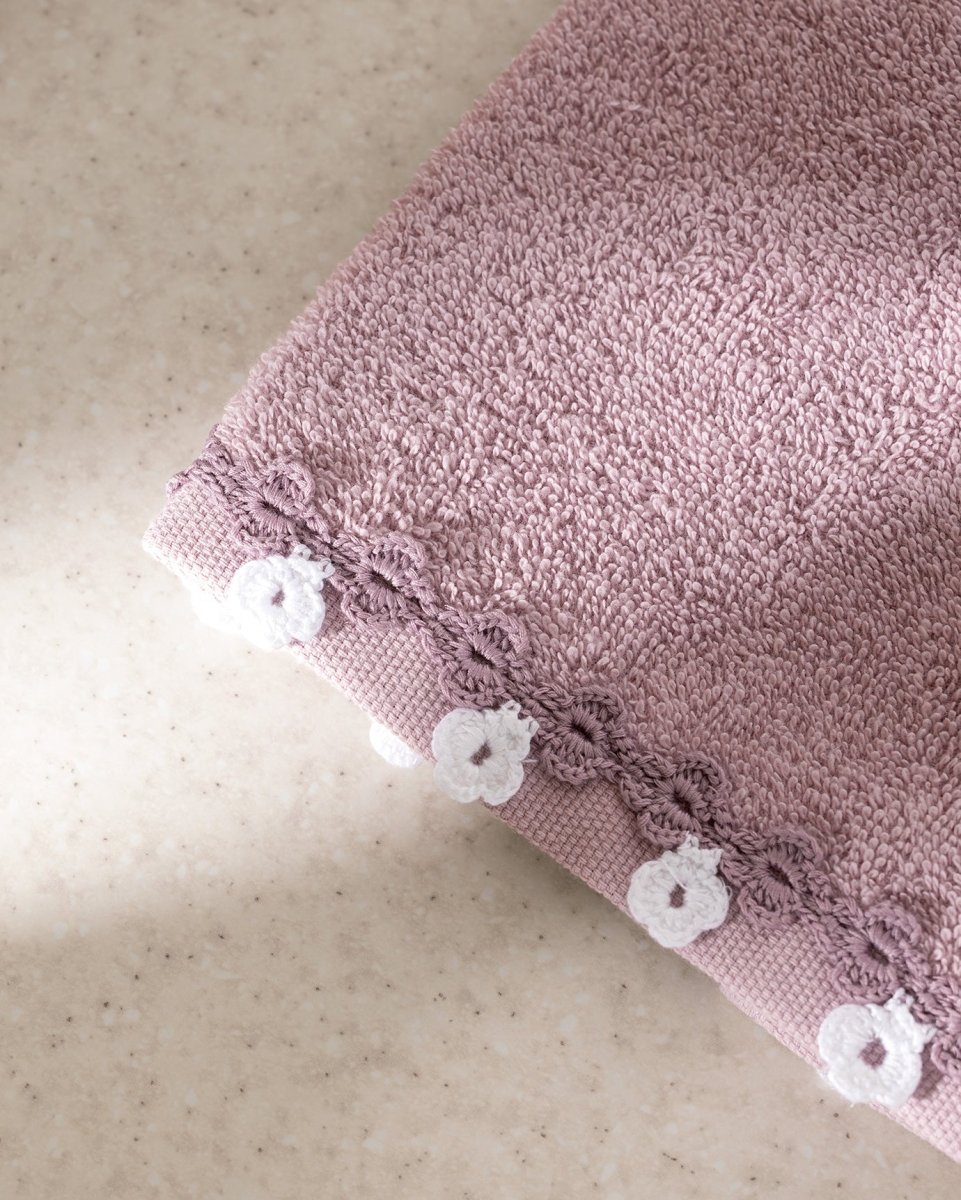 2 - Piece 100% Cotton Hand Towel Set with Crocheted Trim - Lilac - TryAladdin