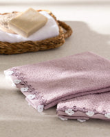 2 - Piece 100% Cotton Hand Towel Set with Crocheted Trim - Lilac - TryAladdin