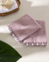 2 - Piece 100% Cotton Hand Towel Set with Crocheted Trim - Lilac - TryAladdin
