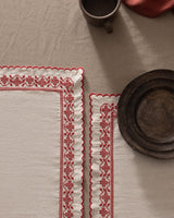 2 - Piece 100% Cotton Placemat Set - Ecru Red - TryAladdin