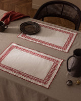 2 - Piece 100% Cotton Placemat Set - Ecru Red - TryAladdin