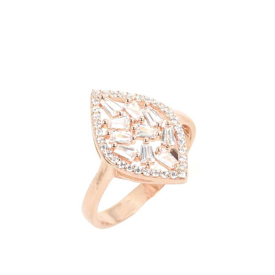 925 Sterling Silver Shuttle Model Ring with Baguette Zircon Stones