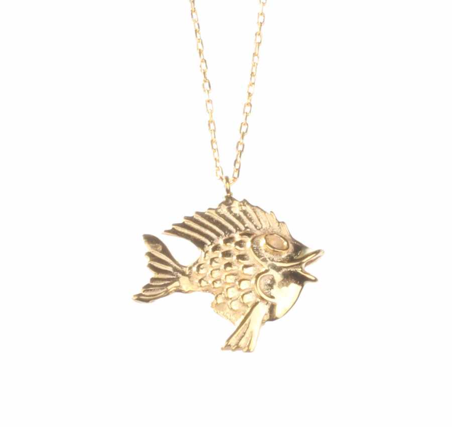 Premium 925 Sterling Silver Fish Charm Necklace Yellow