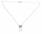Sterling Silver Owl Pendant Necklace - White Zircon & Wisdom Symbol