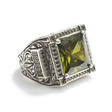 Anillo para hombre de plata de ley 925 con peridoto - Contorno doble cuadrado