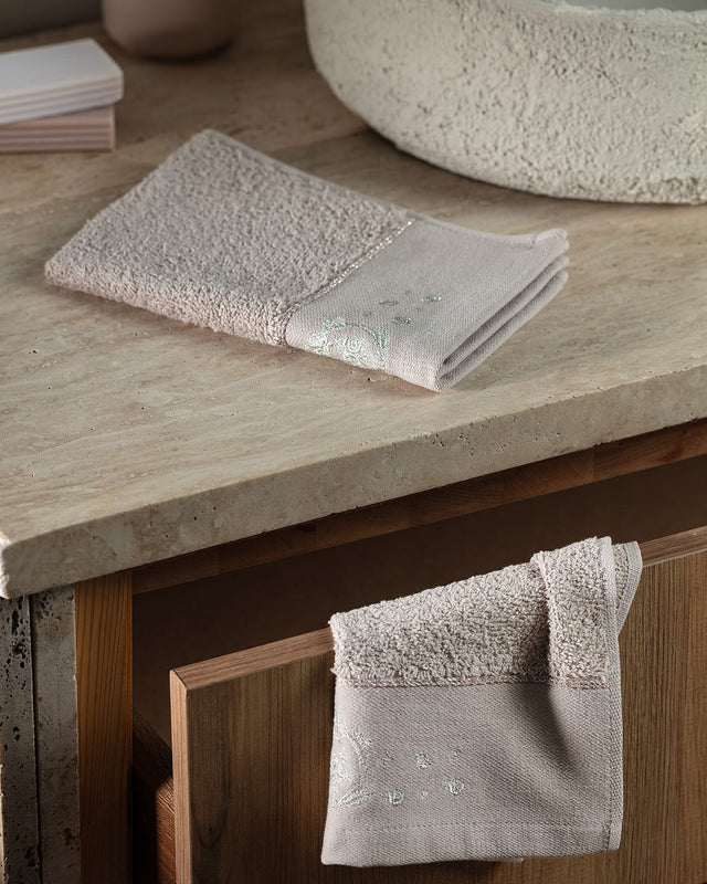Premium Embroidered 100% Cotton Hand Towel Set of 2