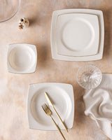 New Bone 6-Person Dinnerware Set - Modern White & Gold Accents