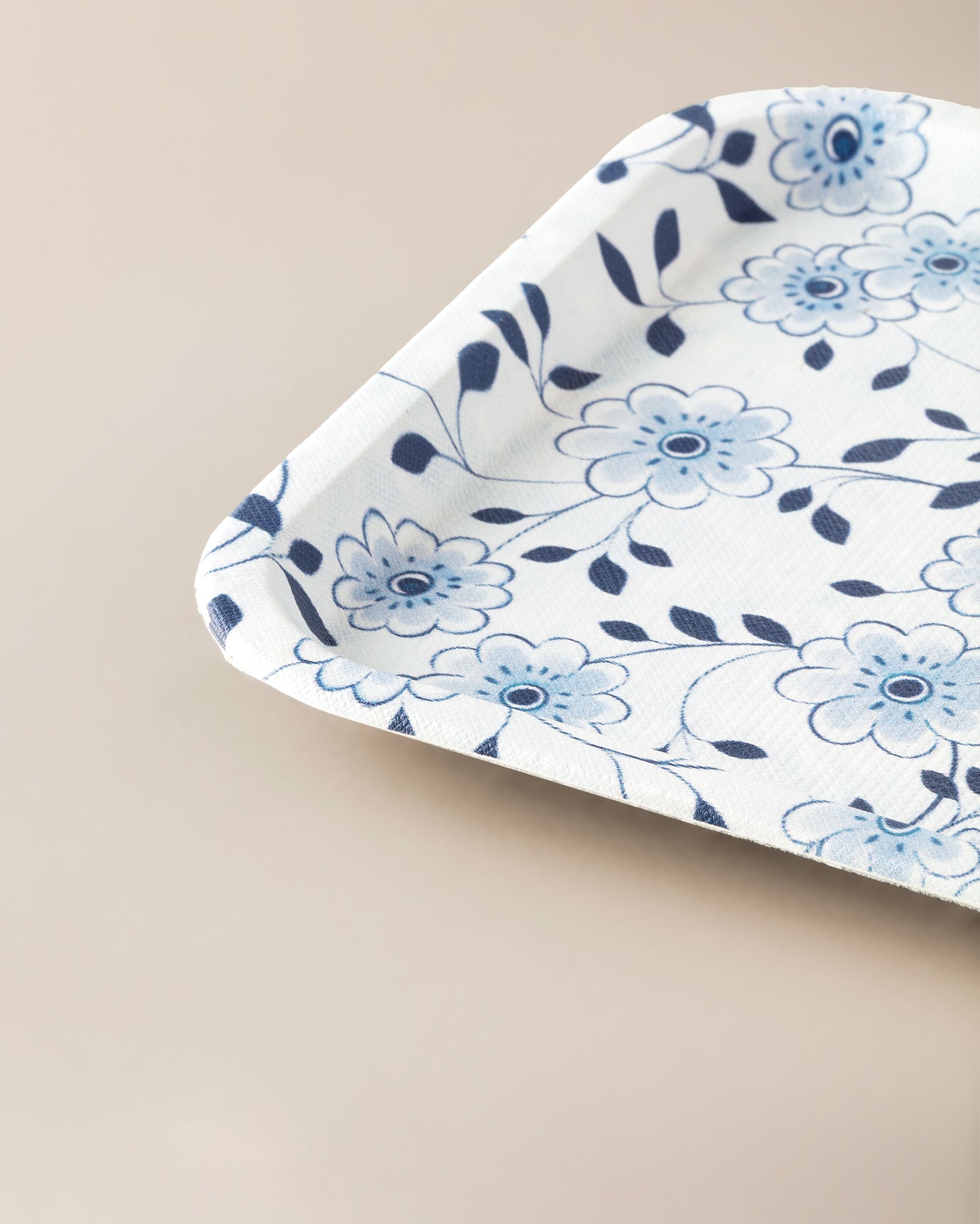 Plastic Rectangular Serving Tray - Serene Blue & White Pattern