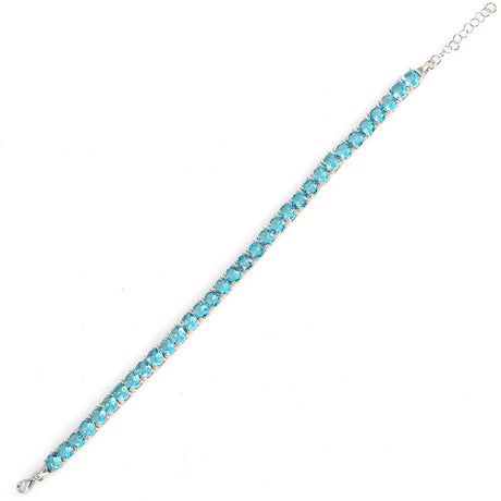925 Sterling Silver Synthetic Aquamarine Tennis Bracelet