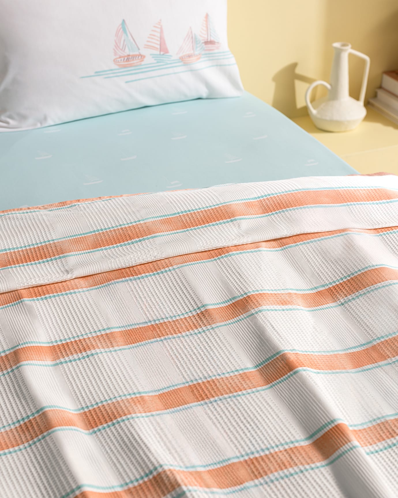 Simone Double 100% Cotton Printed Coverlet Set, Orange