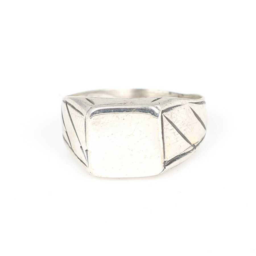 925 Sterling Silver Square Flat Polished Men's Signet Ring