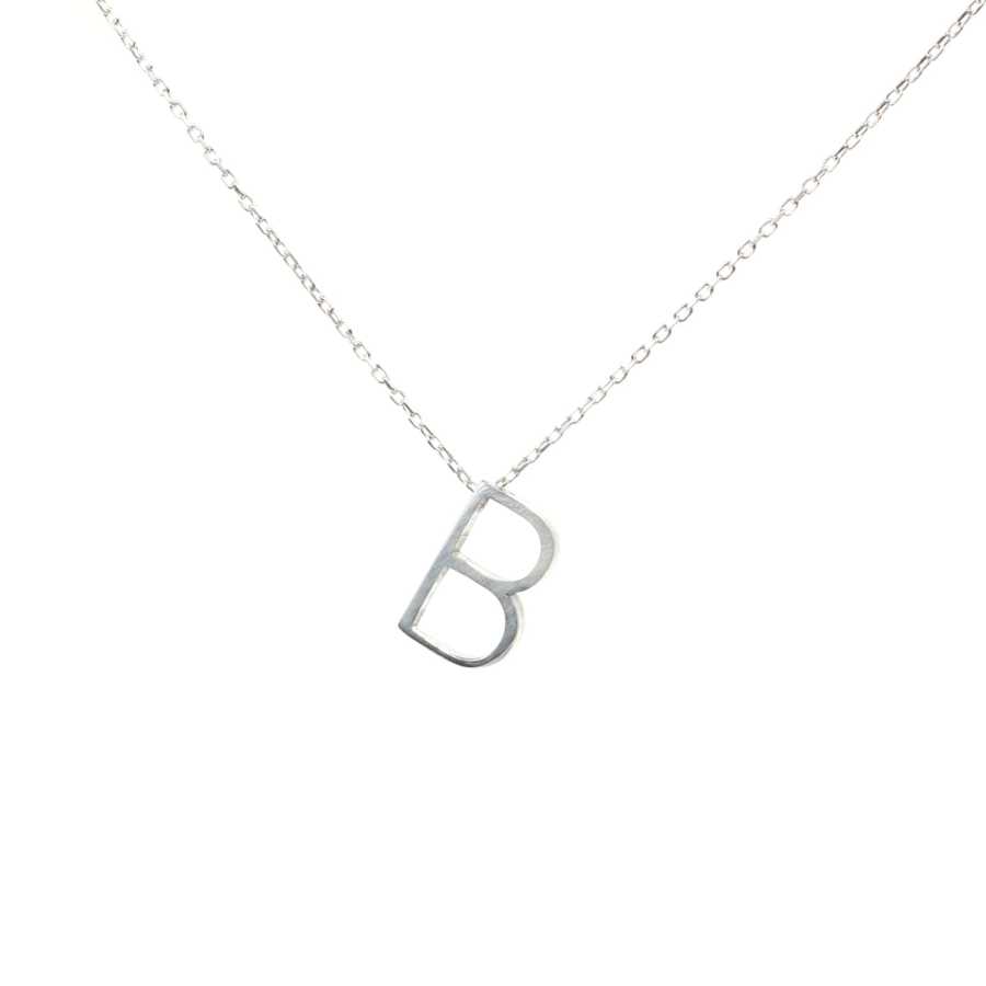 Sterling Silver 3D Letter B Pendant Necklace - Elegant & Personalized