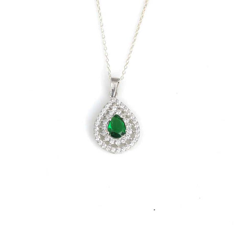 925 Sterling Silver Double Row Halo Teardrop Zircon Necklace