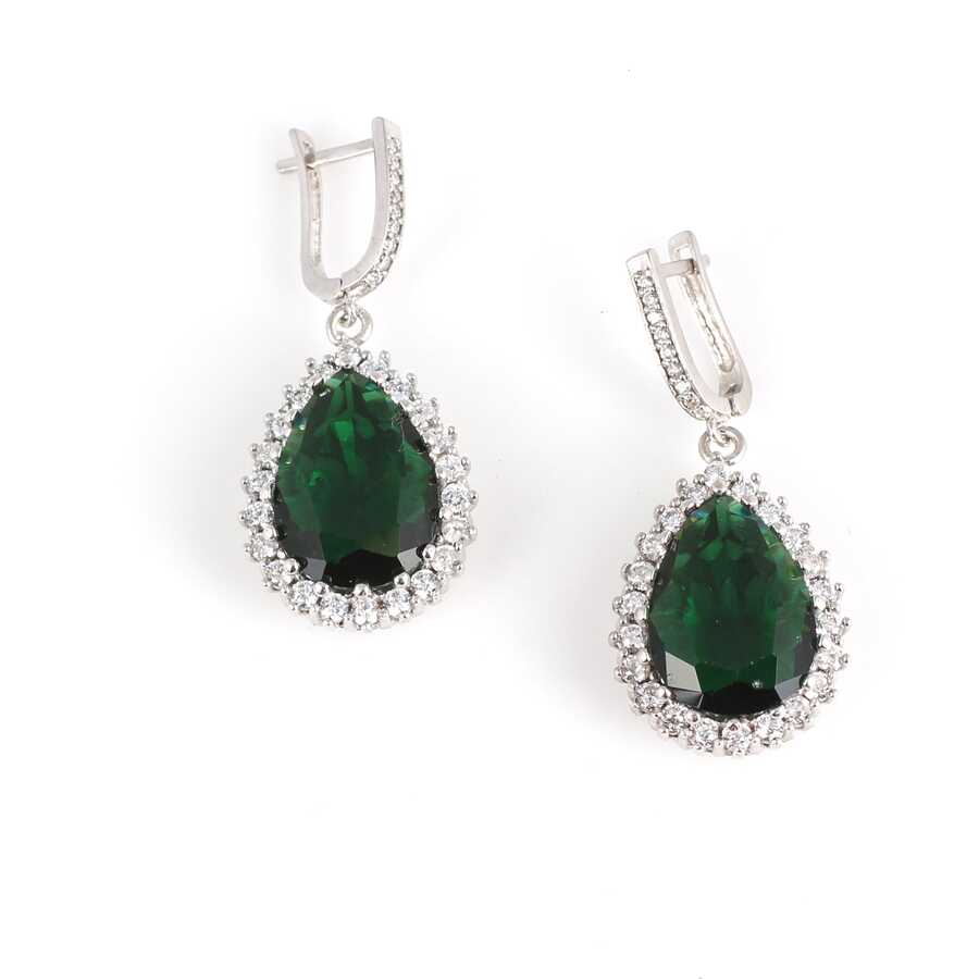 Premium 925 Sterling Silver Drop Emerald Entourage Earrings