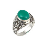 925 Sterling Silver Men's Green Agate Ring - Bold & Timeless Style