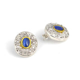 925 Sterling Silver Antique Stud Earrings with Synthetic Sapphire