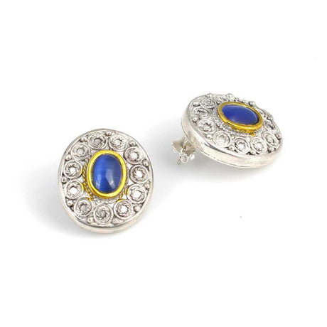 925 Sterling Silver Antique Stud Earrings with Synthetic Sapphire