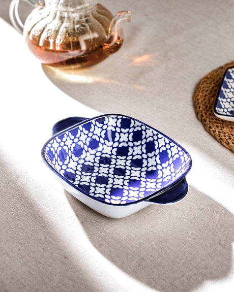 New Bone China Square Plate - Rêve Bleu Design with Handle
