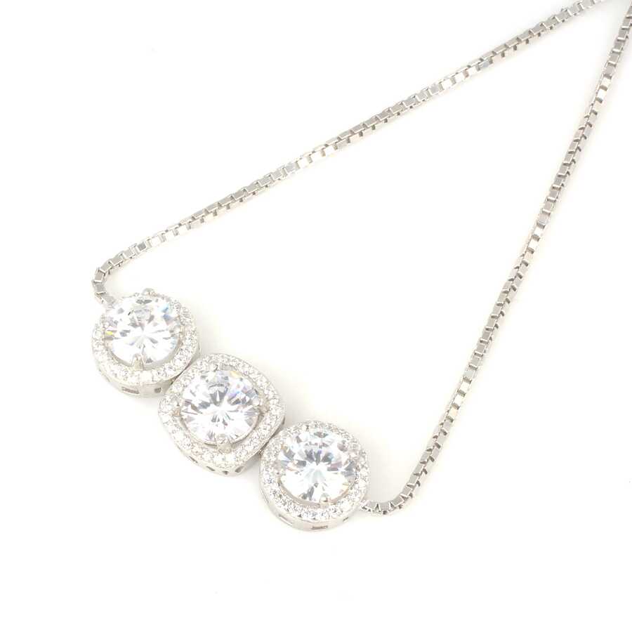 925 Sterling Silver Zircon Tennis Bracelet - Adjustable Slider