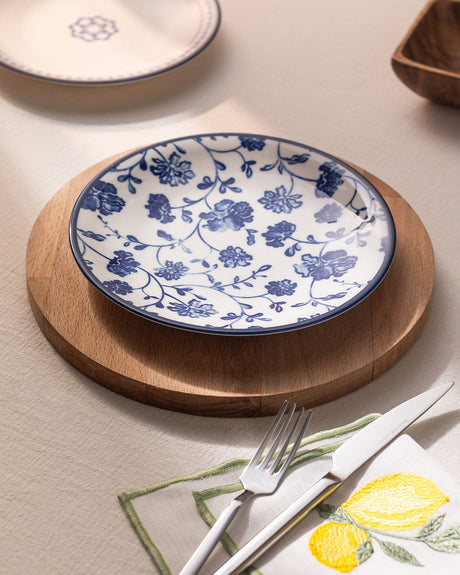 New Bone Porcelain Plate - Dreamy Blue Floral Design