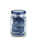 Square Glass Food Storage Container - Blue & White - 1600 ml