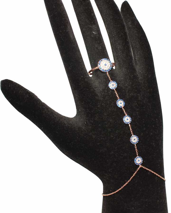 925 Sterling Rose Silver Evil Eye Hand Chain with Zircon