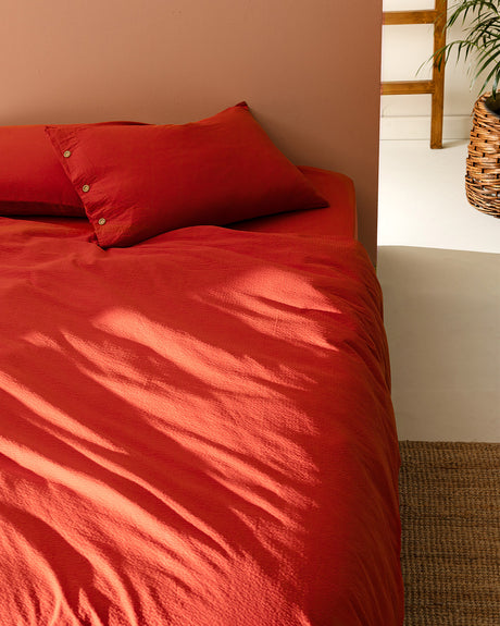 Orange Washed Crinkle Single Duvet Cover Set