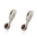 925 Sterling Silver Round Garnet & Zircon Dangle Hoop Earrings