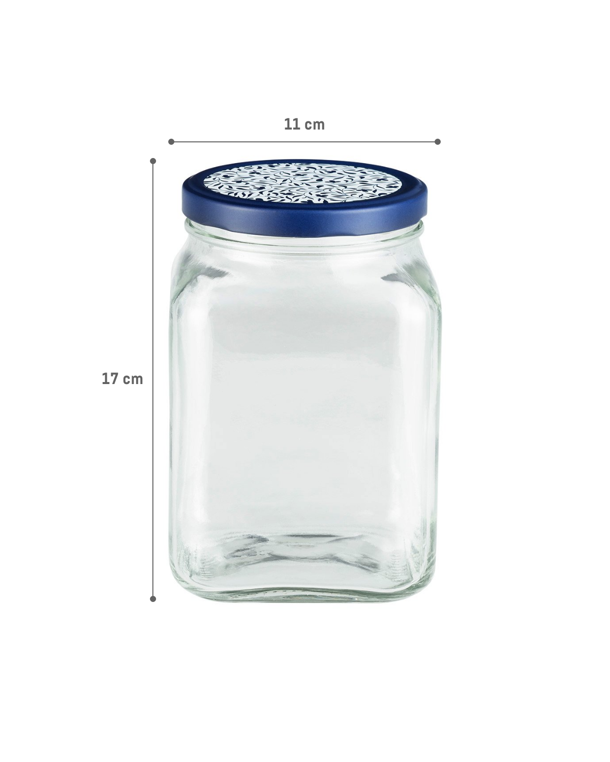 Square Glass Food Storage Container - Blue & White - 1600 ml