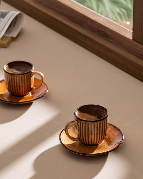 Porcelain 6-Person Coffee Set - Contemporary Natural Design