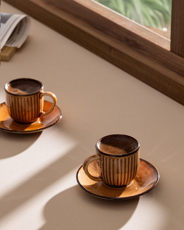 Porcelain 6-Person Coffee Set - Contemporary Natural Design