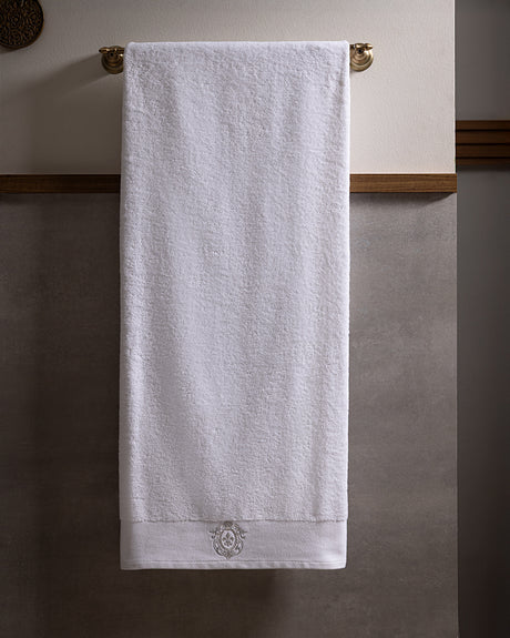 Luxury 100% Cotton Embroidered Bath Towel, White & Silver