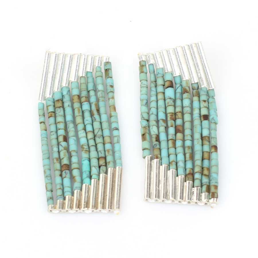925 Sterling Silver Turquoise 9-Row Cascading Dangle Earrings