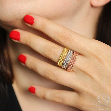 925 Sterling Silver 3-Row Bubble Ring - Wedding Band Style