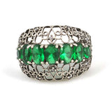 Sterling Silver Filigree Ring - Green and White Zircon Stones