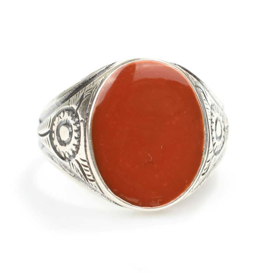 Premium 925 Sterling Silver Orange Enamel Men's Ring