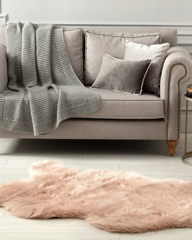 Soft & Plush Acrylic Faux Sheepskin Rug - Cozy Powder Pink Decor
