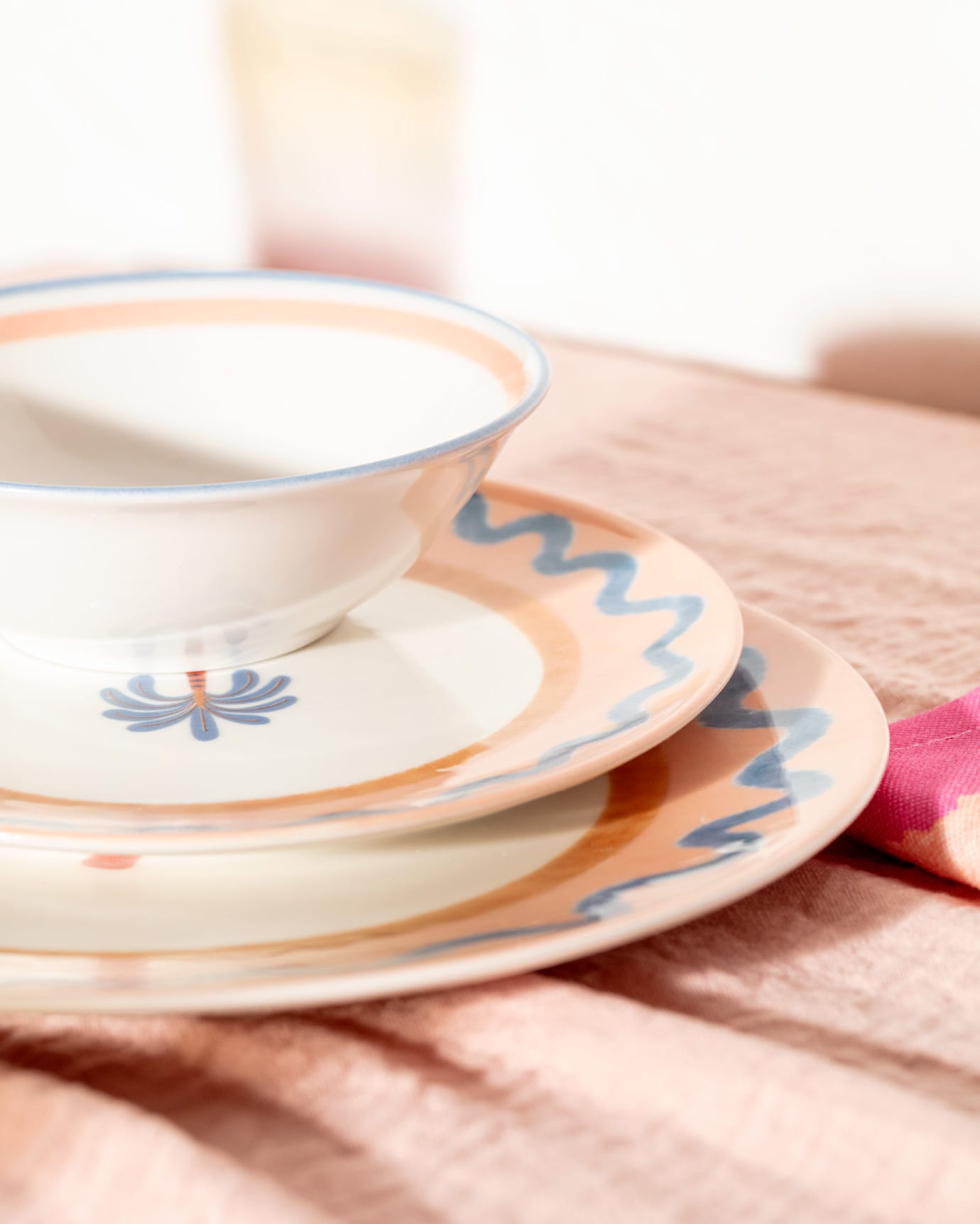 New Bone Porcelain 2-Person Dinner Set - Vibrant & Colorful