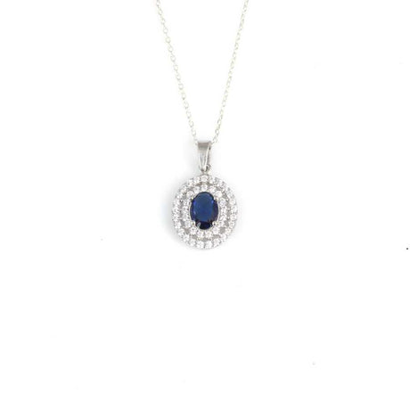 Premium Sterling Silver Double Row Oval Sapphire Necklace